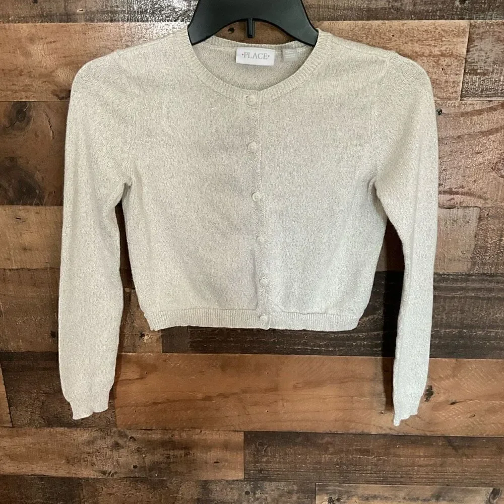 Children’s Place Cardigan Button Front Cream Gold Long Sleeves Girls 10/12 Large